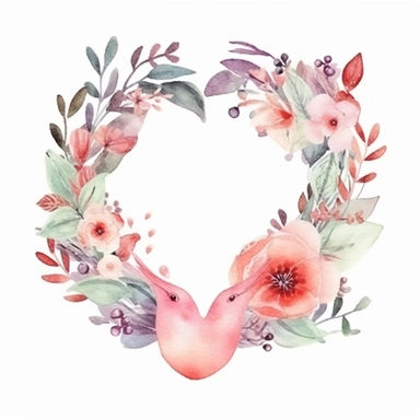 elegant valentine's day wreath ,watercolor clipart ,minimalist ,beautiful colors,isolated white background,8k