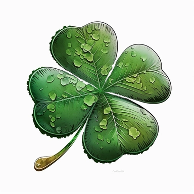 four leaf clover, tempera clipart illustration, intricate details, bold, vivid images, clean, crisp, smooth, with white background