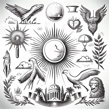 A black and white vector drawing of a variety of protestant christian objects including Palm branches, Open hands, Hearts, Lambs, Dove with an olive branch, Empty tombstones, Lion and the lamb, Doves in flight, Keys of heaven, Sunbursts, Halos, a detailed drawing inspired by Josef Navrátil, Anno Domini, black and white vector art, clipart, highly detailed vector art, coherent, white background