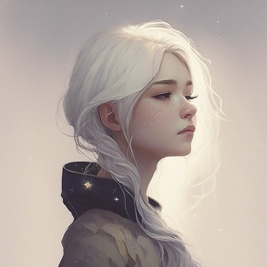 Once upon a time, in a galaxy far away, there lived a girl with white hair and eyes full of stars. She was strong and brave, but she struggled with a deep sadness that weighed heavy on her heart. One day, as she looked up at the vastness of the universe above her, she realized that her sadness was just a small part of something much bigger. She saw the stars shining bright, and she knew that she too had a light within her. With each passing day, the girl fought against her depression, reminding 