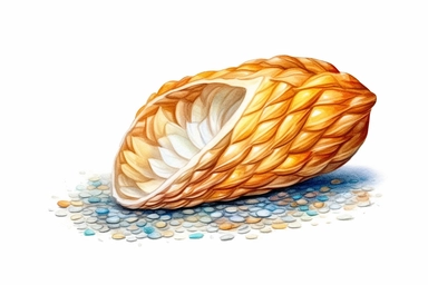 Watercolor, Design an image featuring a puffed rice shell, highlighting its intricate and grain-like texture, clipart, hd, on a white background, spaced out