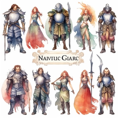 NPC fantasy guard, water color clipart sets, with white background