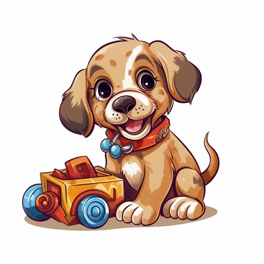 clipart of a puppy playing with a toy cartoon style