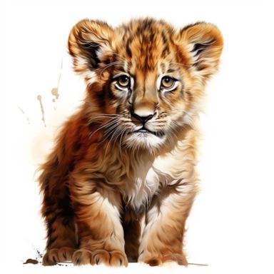 hyperrealistic ultra detailed watercolor clipart, cute baby lion, isolated on white background, in the style of digital print, clipart, illustration, sticker, ultra high definition, rich details, 32K, HD