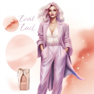 boss lady clipart fashion illustration celestial pastel pink purple orange gradient glam outfit full body