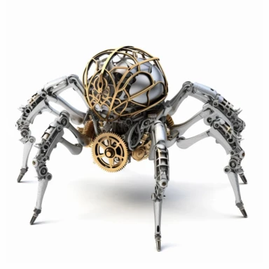 mechanical spider, vector free clipart illustration, in the style of unreal engine 5, 32k uhd, detailed features, white background