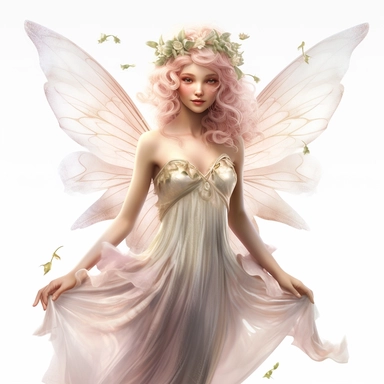 whimsical Fairy, showing full body, highly detailed face, and expression, Use dreamlike lighting with soft sunlight falling on the subjects face and hair, to create an ultra-realistic image that captures the subjects natural beauty and personality, clipart on white background