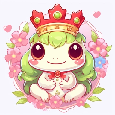 kawaii frog, happy and smiling, sticker, bold line, clipart, white background, many details, flowers, crown, gems, doll, pink, white background, 8k detail