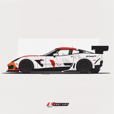 minimalist clipart of a corvette race car, flat design, digital art, white background