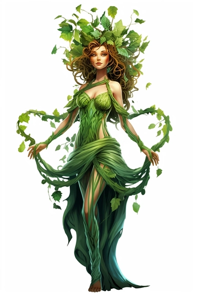 dryad goddess cartoon beautiful 4k on white background clipart