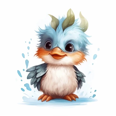 a friendly baby kingfisher with smiling face and kind eyes clipart with watercolor illustration,full body shot,8k,etsy style, white background
