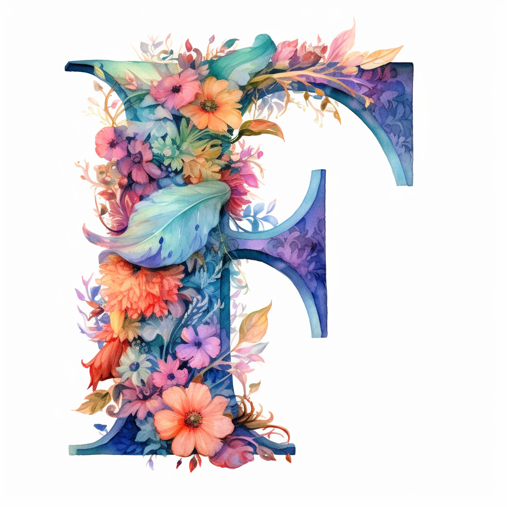 Watercolor Illuminated Initial, Letter F, Clipart, F, Witchy, Magical 