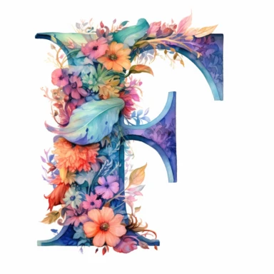 Watercolor illuminated initial, letter F, Clipart, F, witchy, magical, whimsical, white background, png