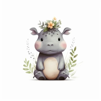 a baby hippo clipart with illustration, full body shot ,8k, style of Bohemian, style of Anna Süßbauer and Jon Klassen,vector, Vector, white background,Solid Background, Sharpness and clarity, masterpiece, trending on Artstation and Dribbble.