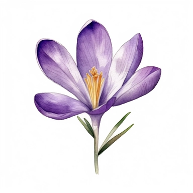 Crocus flower, water color clipart, simple design, no background, minmalist