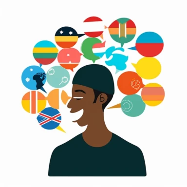 a man who speaks many different languages, clipart, vector hd, on white background