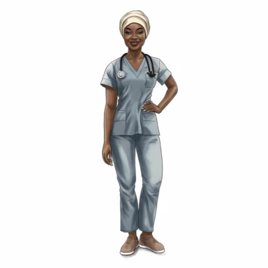 single black woman nurse watercolor clipart. Full body