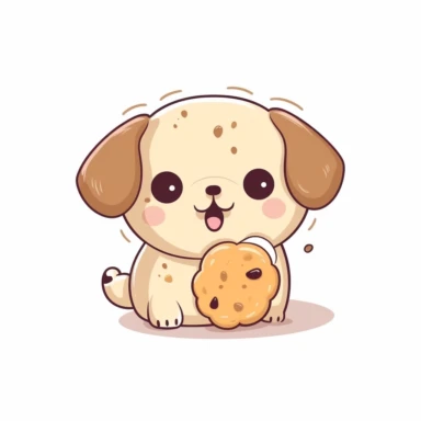 kawaii cute puppy eating a cookie minimal cartoon illustration clipart, friendly, simple, on white background