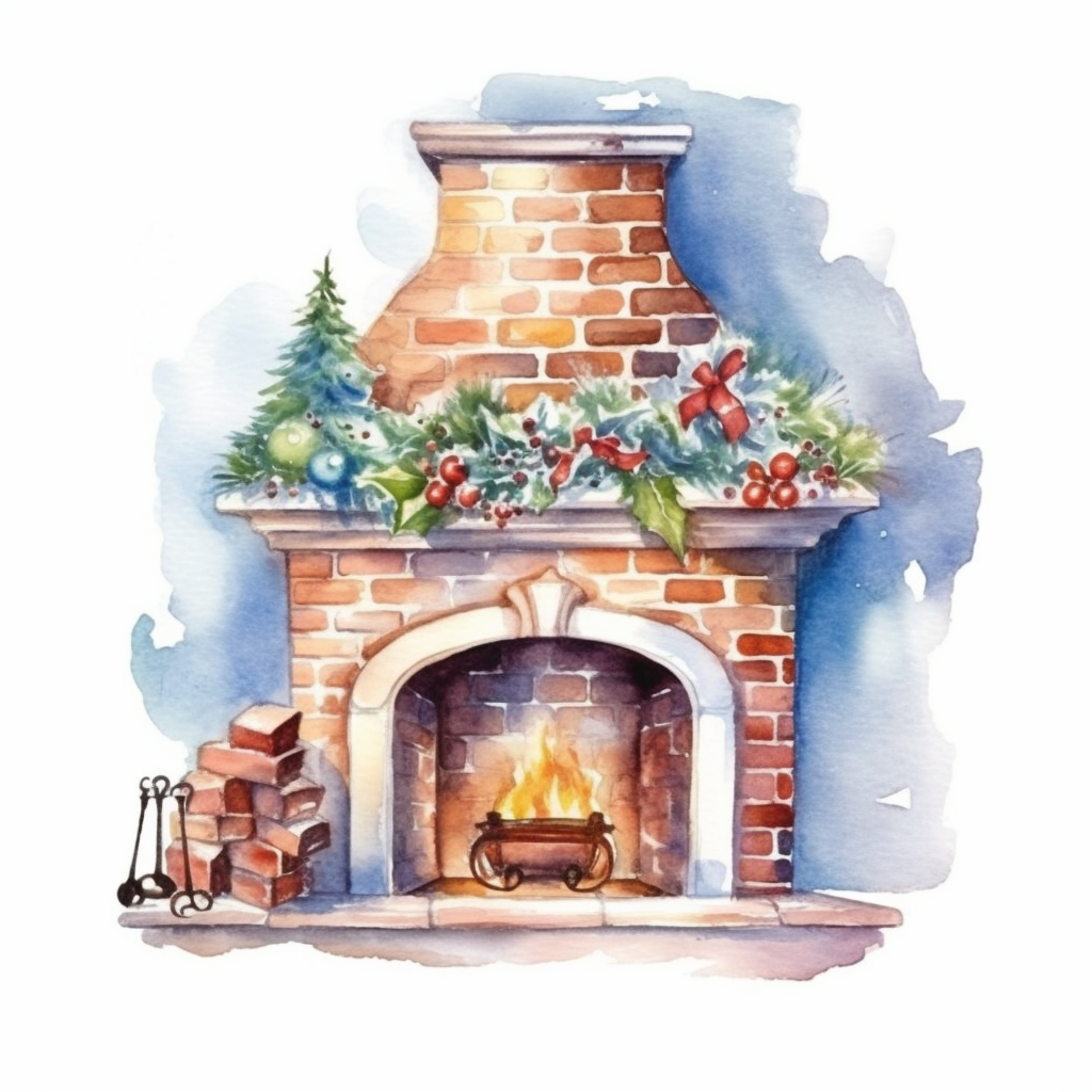 christmas fireplace clipart