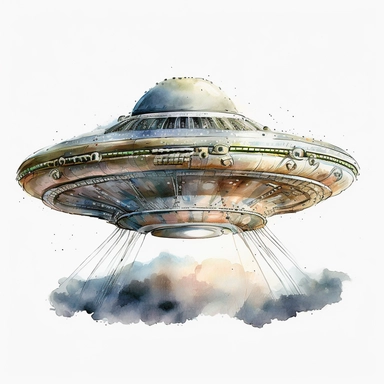 UFO flying saucer, watercolor, highly detailed, clipart, white background
