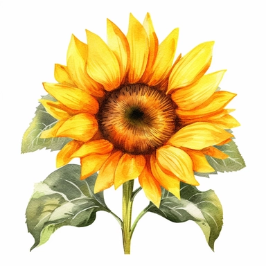 watercolor colorful clipart of a blooming sunflower, hd, on white background