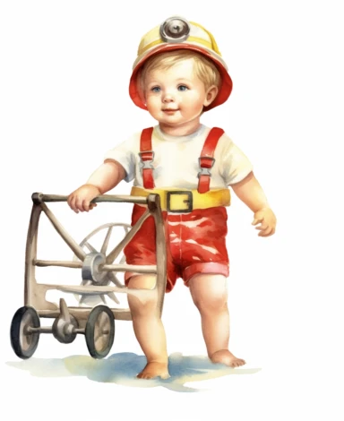 watercolor baby boy vintage lifeguard clipart , detailed character illustrations, graphic vector design, colorful, isolated on white background