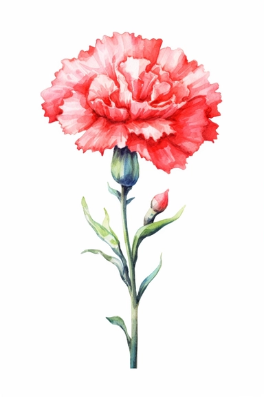 watercolor bunch of carnation flowers, hand painted style, isolated on a white background, clipart, hd