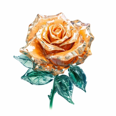 clipart of a realistic rendering of an orange rose made out of pure diamond and emerald on a white background, in the style of extremely detailed, mineral, expensive, 8k