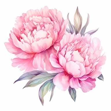 Watercolor pink peonies clipart on a white background in the style of feminine sticker art, Tanya Shatseva, storybook illustration, Georgia O'Keeffe, flower and nature motifs, colored line art, colored outlines, cottagecore design, watercolor on white background, ombre, sunny tones, colored line art, colored outlines, iridescent ombre, gradient shading, vibrant tone, vibrant digital art oil paint photorealism, an illustration of a colored flower, meticulous sketches, Magali Villeneuve, simple, c