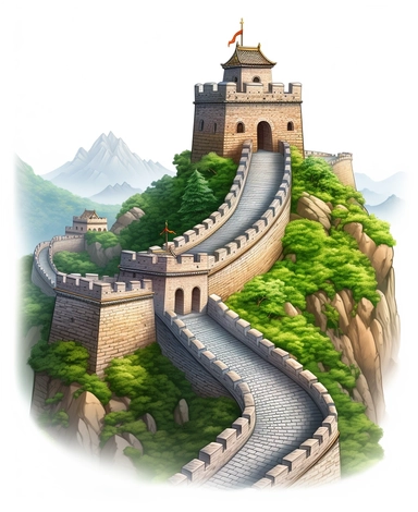 clipart, Great Wall of China, no background, high detail, no shading