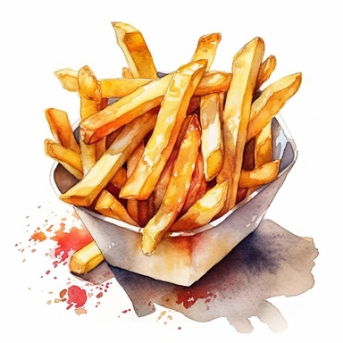 french fries fast food, watercolour, clipart