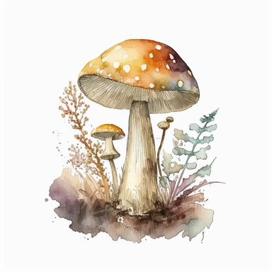 wild mushroom, archive illustration, cute, watercolor, white background, clipart