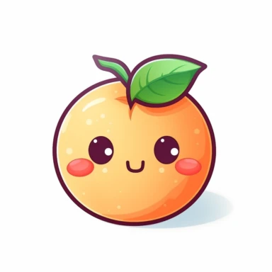 cute clipart icon of nectarine, kawaii, anime style, in white background, soft color blending, rounded