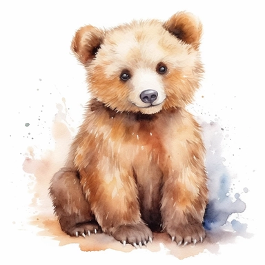 little cute bear, high definition, 16k, insanely detailed, fine detail, sharp focus, watercolor illustration, white background, isolated clipart vector