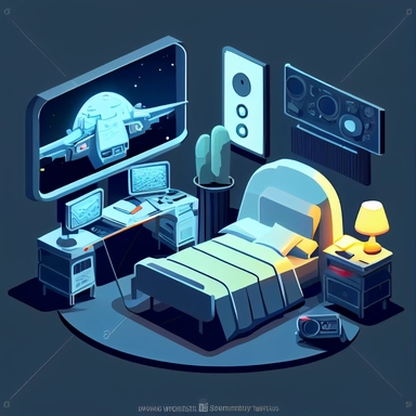 bed, lamp, table, cockpit, console, living, set, cartoon, neon, chair, control, monitor, panel, climate, technology, bedroom, room, spaceship, pc, glowing, hub, future, illustration, leisure, vector, screen, object, clip art, spacecraft, white, furniture, sci-fi, element, background, plant, science, device, game, design, clipart, hologram, isolated, sleeping, interior, computer, futuristic, modern, pot, flat, apartment