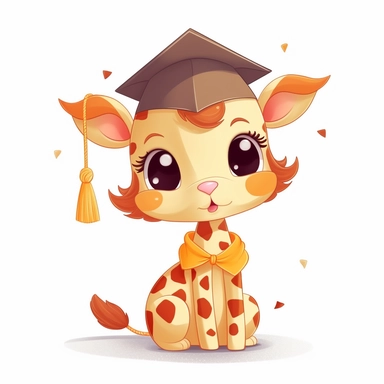 Graduation Giraffe kawaii cute vector clipart white background with margins lovely