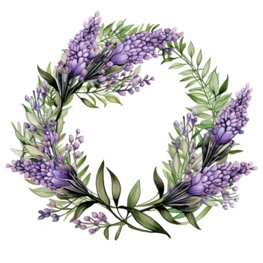 lavender and greenery wreath, clipart style