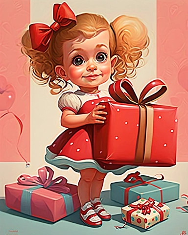 little girl cartoon birthday presents clipart, in the style of realistic lifelike figures, large scale murals, associated press photo, toycore, bold colors, strong lines, poster, rubens