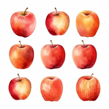 basic watercolor fall apples in minimal hand drawn style, Etsy, textured, clipart, white background