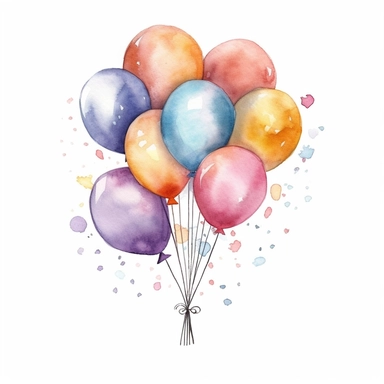 watercolor painting, a cute birthday balloon clipart, dicut clipart on white background