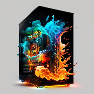 aggressive gaming pc colorful led flames stardust large GPU clipart