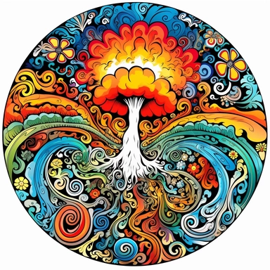 Clipart white background: Take a psychedelic journey through your paintbrush and design a groovy clipart of a mushroom surrounded by swirling cosmic patterns and mesmerizing colors