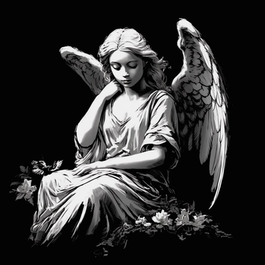 sketch clipart of angel, hd, white on black background, spaced out,--ar 3:2
