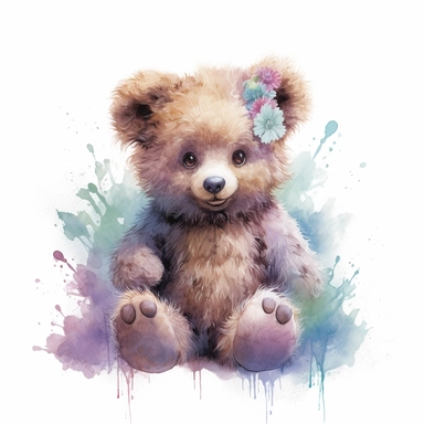 isolated clipart, cute bear, highly realistic, flickr, watercolorist, uhd image, multi-layered mixed media