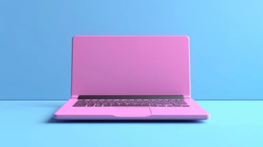 Pink laptop on blue background. Two clipping paths included