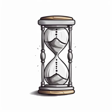 dark gray on white background clipart drawing of an hourglass. Thin lines. Cartoon style