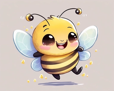 cute smiling vector bee drawing for clipart, image is on a white background, bee is the focal point hovering above a rose, he is flying through the air by himself, nursery watercolor, in the style of watercolor painting, white background, charming anime characters, cute and colorful, depiction of animals, high quality, multiple poses--seed 4107006010