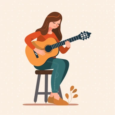 clipart of a woman playing an acoustic guitar, folk musician