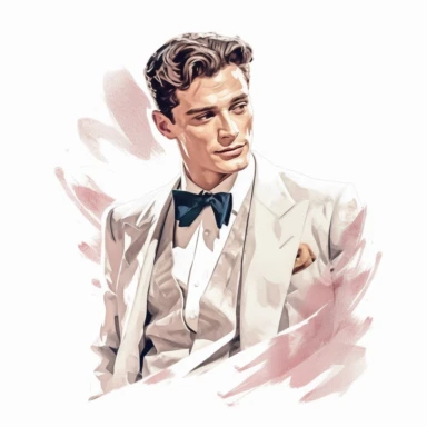 beautiful stunning handsome vintage old hollywood cinema young man, paint art style, clipart, white background, superrealistic, one of a kind