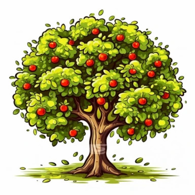 apple tree Vector Clipart, cartoon style, Vector Style, High quality, White Backgroun